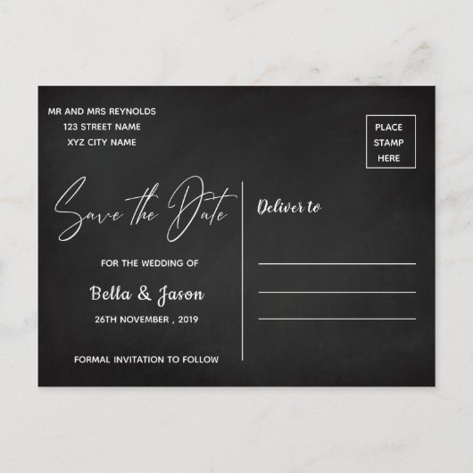 Invitation Carte Postale Chalkboard String Lights Wedding Enregistrer La Da (Dos)