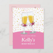 Invitation Carte Postale Champagne Brunch et Bubbly applaudissent l'anniver (Devant / Derrière)