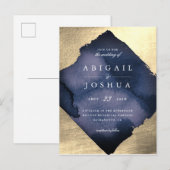 Invitation Carte Postale Champagne Gold Diamond Marine Aquarelle Mariage (Devant / Derrière)