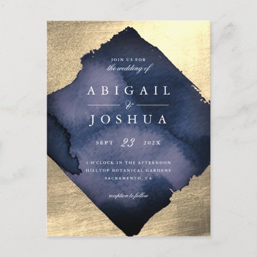 Invitation Carte Postale Champagne Gold Diamond Marine Aquarelle Mariage (Devant)