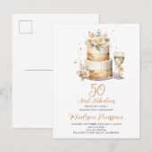 Invitation Carte Postale Champagne rose Gold Cake 50e anniversaire (Devant / Derrière)