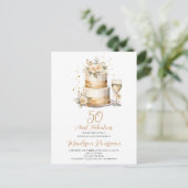 Invitation Carte Postale Champagne rose Gold Cake 50e anniversaire (Debout devant)