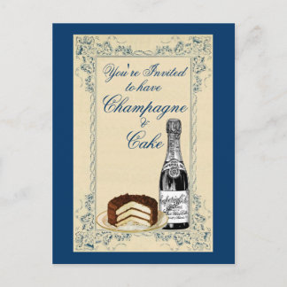 Invitation Carte Postale Champagne vintage et Fête du gâteau