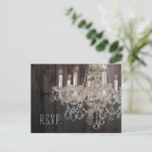 Invitation Carte Postale Chandelier en bois de grange rustique réponse du m (Debout devant)