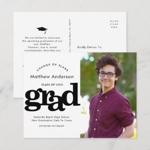 Invitation Carte Postale Changement de plan graduation noir gras typographi