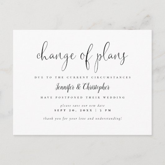 Invitation Carte Postale Changement Simple De Plans Texte Report De Mariage (Devant)