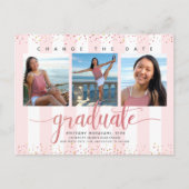 Invitation Carte Postale Changer la date rose or script graduation photo ch (Devant)