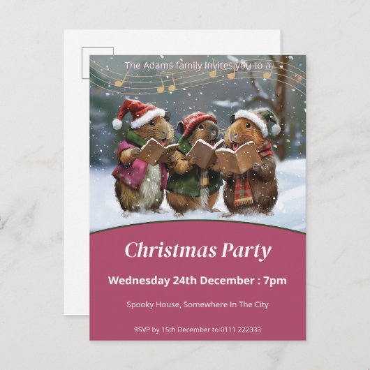 Invitation Carte Postale Chanteurs de Guinée Pigs Carol Noël (Devant / Derrière)