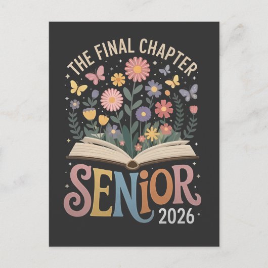 Invitation Carte Postale Chapitre Final Fleur de graduation senior 2026 (Devant)