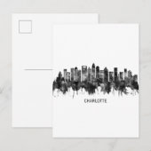 Invitation Carte Postale Charlotte North Carolina Skyline BW (Devant / Derrière)