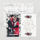 Invitation Carte Postale Charme Fleurs Rouges Pine Photo Holiday Let It Sno (Devant / Derrière)