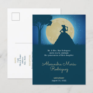 Invitation Carte Postale Charro Silhouette avec Lune Quinceanera