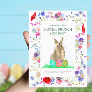 Invitation Carte Postale Chasse aux œufs de brunch de Pâques Lapin mignon B