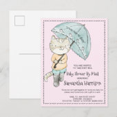 Invitation Carte Postale Chat Aquarelle Avec Baby shower Parapluie Par Mail (Devant / Derrière)