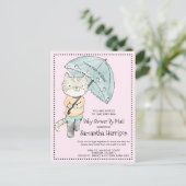 Invitation Carte Postale Chat Aquarelle Avec Baby shower Parapluie Par Mail (Debout devant)