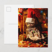 Invitation Carte Postale Chat avec bas sur la tête (Devant / Derrière)