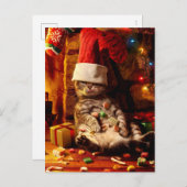 Invitation Carte Postale Chat avec chaussette sur la tête (Devant / Derrière)