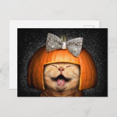 Invitation Carte Postale Chat avec des cheveux de citrouille (Devant / Derrière)