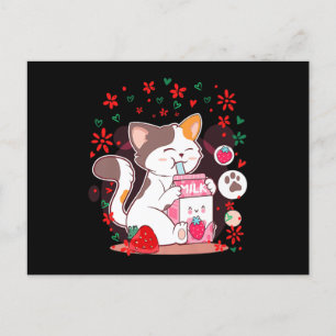 Invitation Carte Postale Chat Boba Shake Lait Fraise