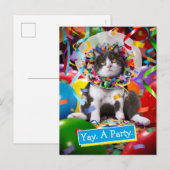 Invitation Carte Postale Chat dans le cône de fête (Devant / Derrière)
