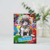 Invitation Carte Postale Chat dans le cône de fête (Debout devant)