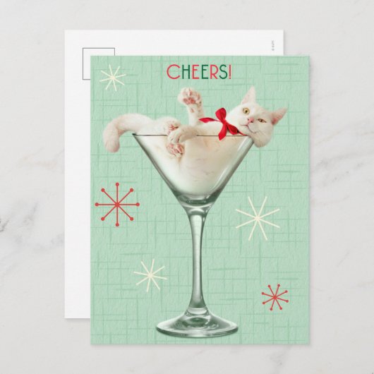 Invitation Carte Postale Chat dans un verre à Martini (Devant / Derrière)
