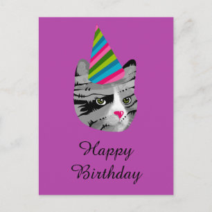 Invitation Carte Postale Chat de joyeux anniversaire dans le casquette de