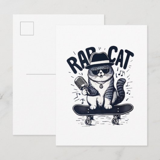 Invitation Carte Postale Chat de rap Harmonie (Devant / Derrière)