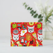 Invitation Carte Postale Chat et oeuf sur le rouge (Debout devant)