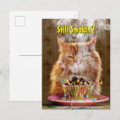 Invitation Carte Postale Chat grumpy drôle avec gâteau d'anniversaire fondu (Devant / Derrière)