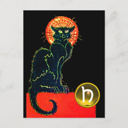 INVITATION CARTE POSTALE CHAT NOIR HALLOWEEN PARTY MONOGRAM (Devant)