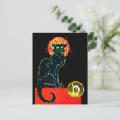 INVITATION CARTE POSTALE CHAT NOIR HALLOWEEN PARTY MONOGRAM (Debout devant)