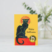 INVITATION CARTE POSTALE CHAT NOIR HALLOWEEN PARTY MONOGRAM (Debout devant)