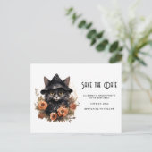 Invitation Carte Postale Chat noir mignon dans un Casquette de sorcière Enr (Debout devant)