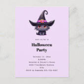 Invitation Carte Postale Chat noir mignon dans une fête d'Halloween Casquet (Devant)