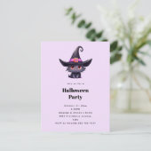 Invitation Carte Postale Chat noir mignon dans une fête d'Halloween Casquet (Debout devant)