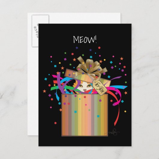 Invitation Carte Postale Chat Peek-a-Boo dans une boîte (Devant / Derrière)