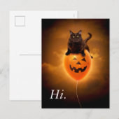 Invitation Carte Postale Chat sur ballon d'Halloween (Devant / Derrière)