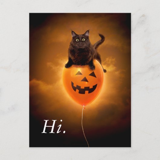 Invitation Carte Postale Chat sur ballon d'Halloween (Devant)