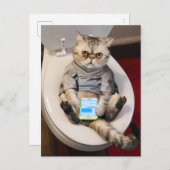 Invitation Carte Postale Chat sur Toilette (Devant / Derrière)