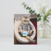 Invitation Carte Postale Chat sur Toilette (Debout devant)