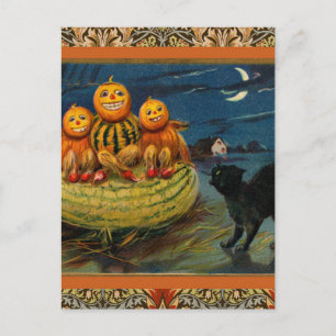 Invitation Carte Postale Chat vintage Halloween