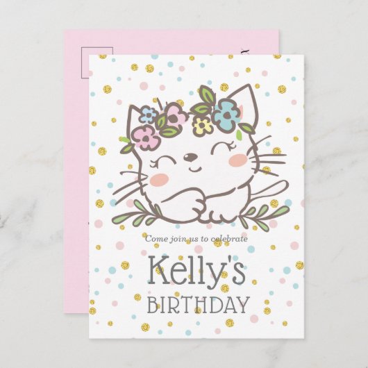 Invitation Carte Postale chaton blanc, chaton, animaux (Devant / Derrière)