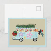 Invitation Carte Postale Chats fous dans leur van hippie de Noël (Devant / Derrière)