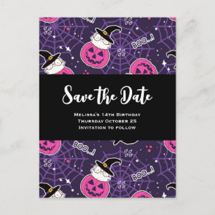 Invitation Carte Postale Chats mignons et Citrouille Halloween Motif Annive
