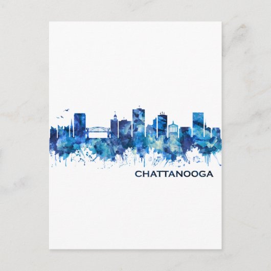 Invitation Carte Postale Chattanooga Tennessee Skyline Blue (Devant)