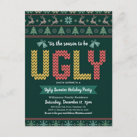 Invitation Carte Postale Chaud moche Noël Fête Chasseur Vert (Devant)