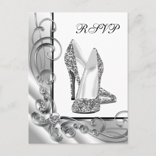 Invitation Carte Postale Chaussure haute talon argenté RSVP (Devant)