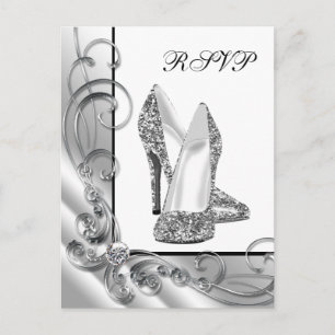 Invitation Carte Postale Chaussure haute talon Parties scintillant argent R