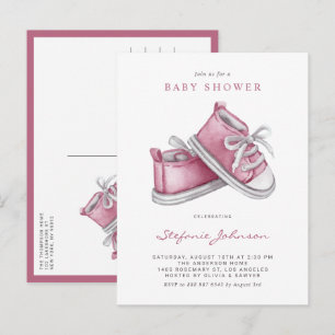 Invitation Carte Postale Chaussures de bébé rose à l'aquarelle pour Baby Sh